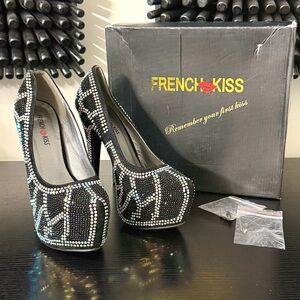 French Kiss Black Crystal Rhinestone Embellished Platform Heels